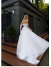 Strapless White Tulle Flowing Wedding Dress With Detachable Sleeves